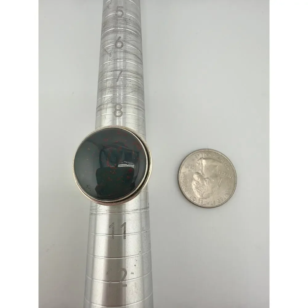 Sterling Silver Genuine Bloodstone Bezel Ring Size 9.5